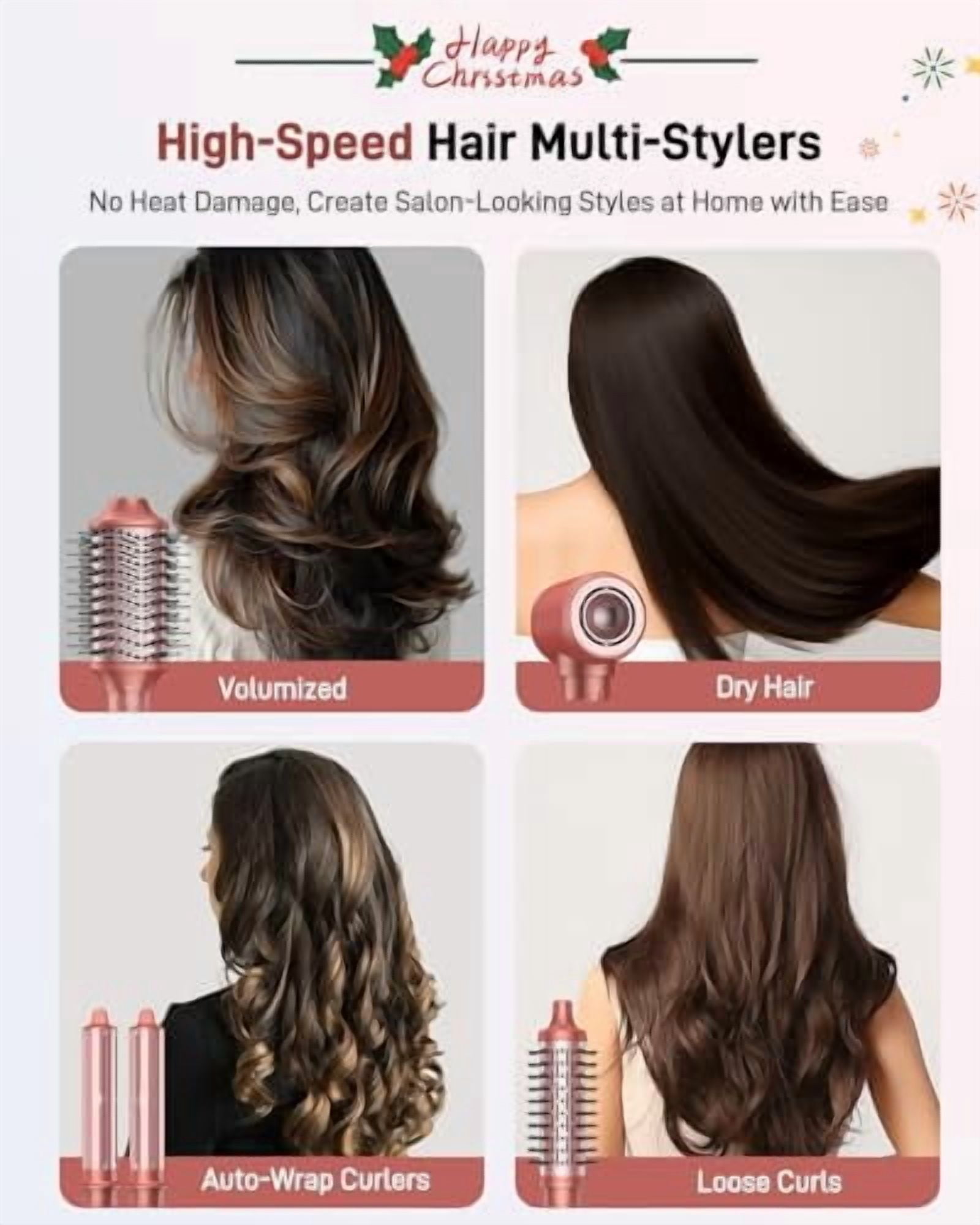 5 in 1 Hair Styler Hot Air Styler, High-Speed Hair Dryer Brush, Fast Drying No Heat Damage Ionic Blow Dryer Brush for Women Volumizing, Curling, Straighten, Frizz-Free Multi Stylers - Bronze