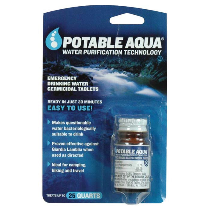 WATER PURIFICATION IODINE TABLETS GERMICIDAL 50 PER BOTTLE CLEANS IN 35 MINUTES 