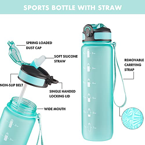 Backpack Carry Strap Fits in The Cup GOSWAG 32 oz Water Bottle with Straw & Time Marker Increase Water Intake of All-Day Leakproof BPA Free Drinking Water Bottle with Hours 