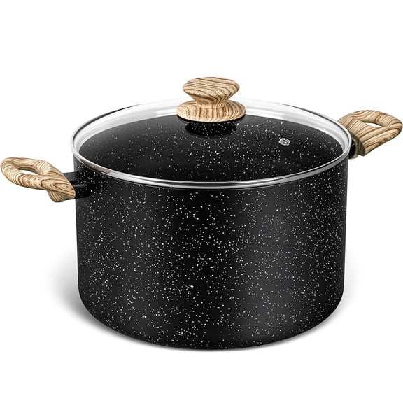 6Qt Nonstick Stock Pot with Lid, Black