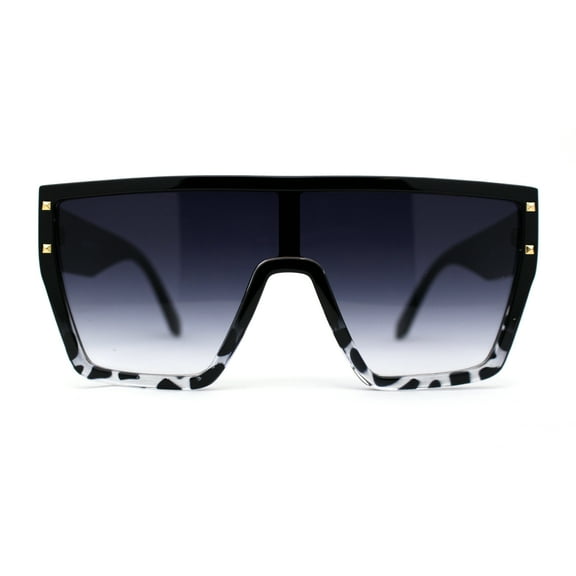 Oversize Flat Top Shield Square Rectangle Plastic Fashion Sunglasses Black Tortoise Smoke