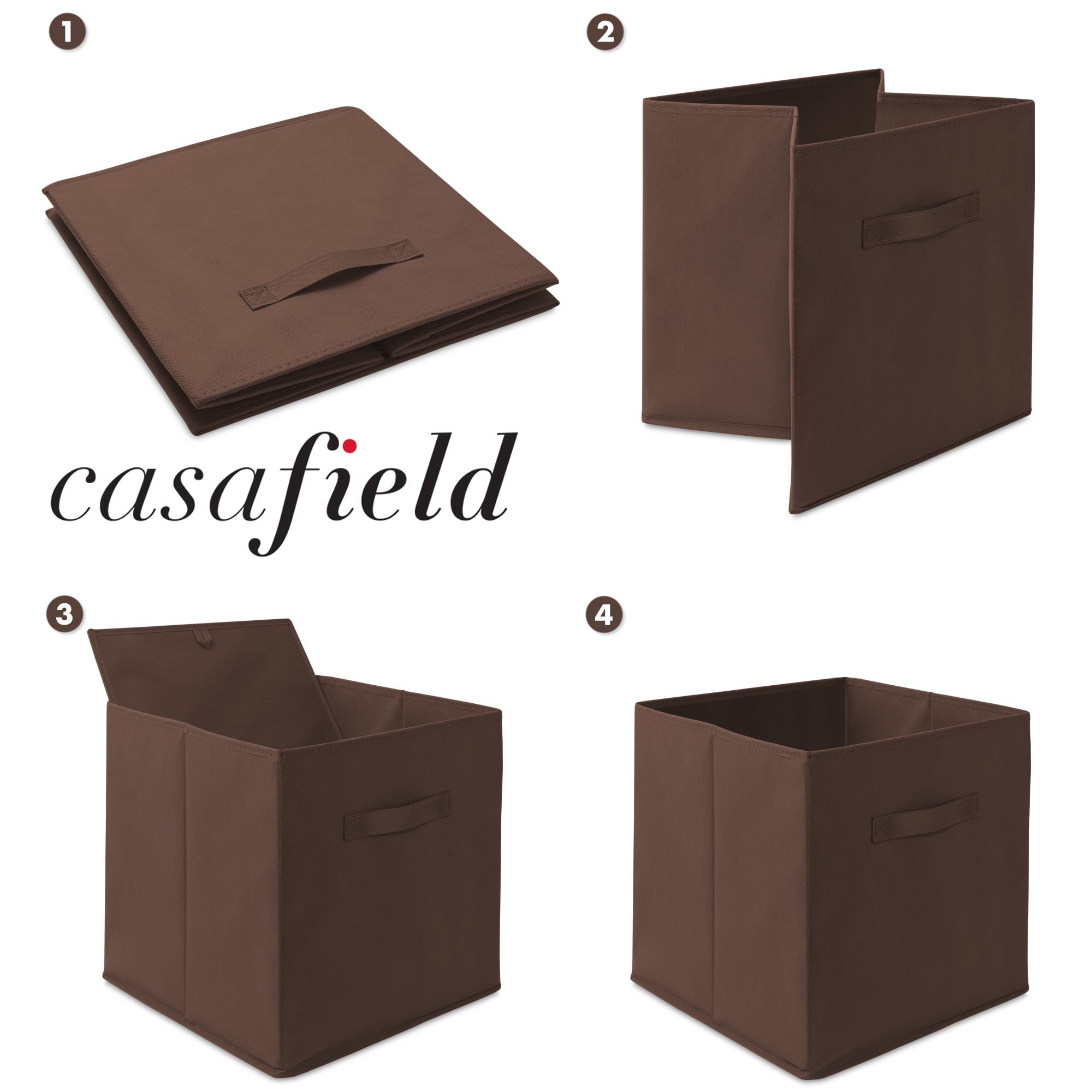 Casafield Set of 6 Fabric Storage Cube Bins, Brown - 13" Collapsible Foldable Cloth Baskets for Shelves and Cubby Organizers