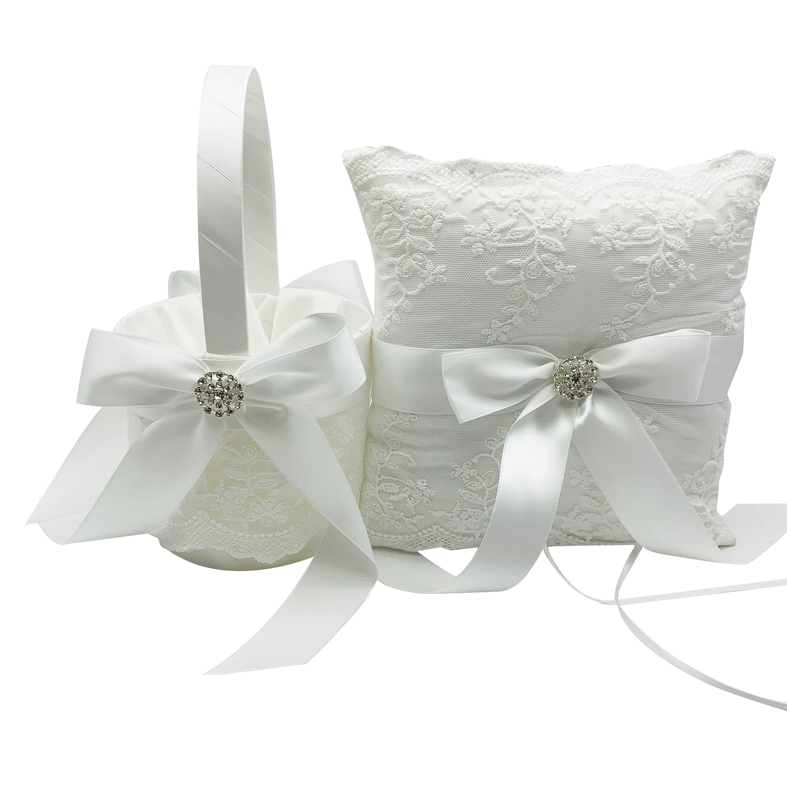 Lace Bowknot Wedding Basket Wedding Decor Ring Pillow Cushion Supplies 