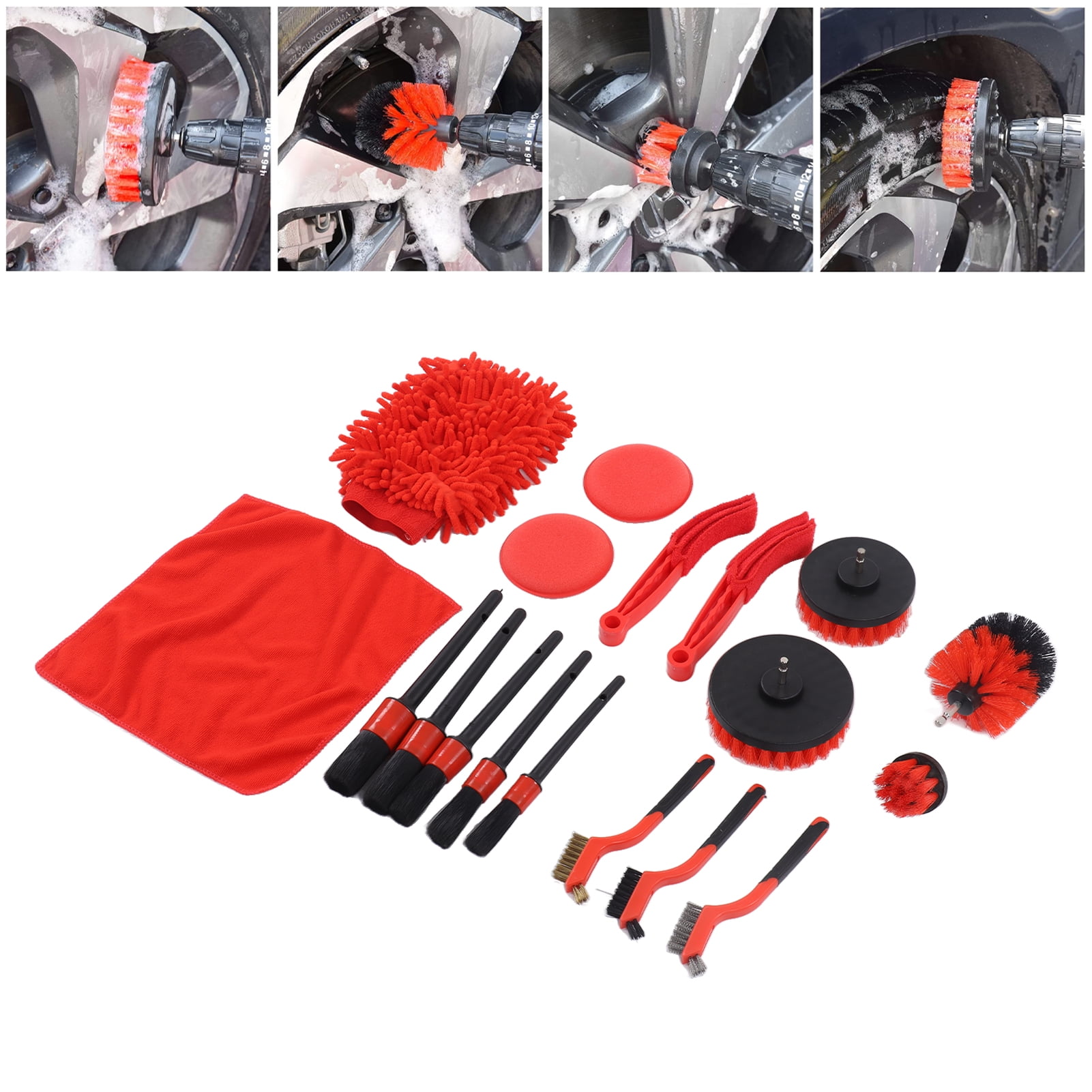 Riousery 18-Piece Car Cleaning Tools Kit Detailing Brush Set for Universal Vehicles Dashboard, Interior, Exterior Air Vents & Wheels (13.39 inches / 34 cm)