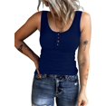 thumbnail image 3 of KINLONSAIR Camisetas sin mangas Henley para mujer con cuello en V acanalado y botones para verano, 3 of 4