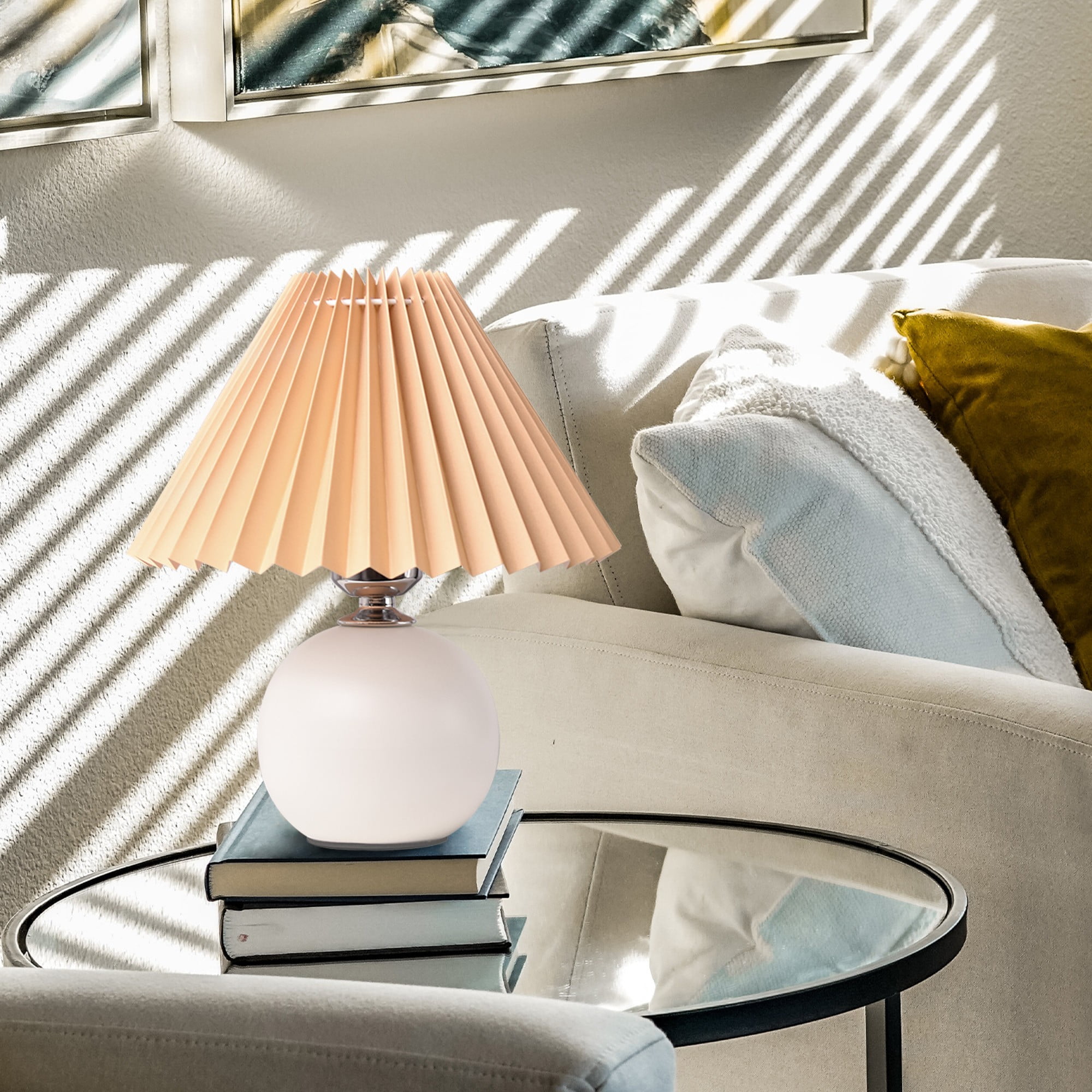BSOD Table Lamps For Bedroom With Pleated Shade,LED Desktop Bedside Nightstand Lamp Art Decor for Bedroom, Office, Living Room, Kids Dorm, White and Brown