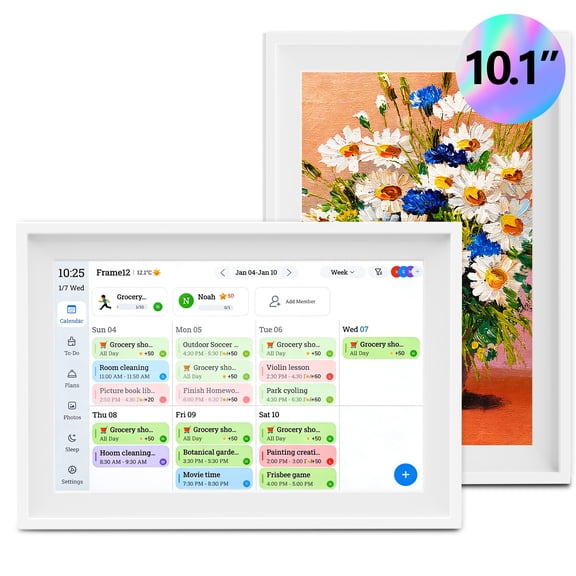 10.1" HD Digital Calendar, AI Photo Restoration, Meal Planner, Auto-Rotate, Desktop & Wall Mount for Family Home To-Do List