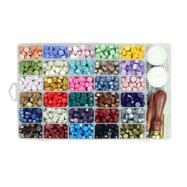 Kit de sellos de cera, de cera de 30 colores con caja de , de cera de sellado, calentador de sellos de cera, sobres,