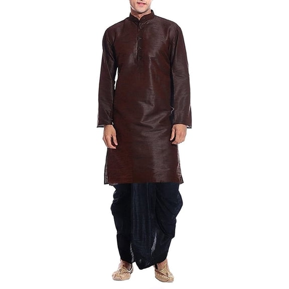 Royal Men's Brown Silk blend Festive Dhoti Kurta Set