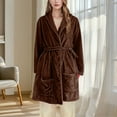 thumbnail image 4 of Rohuuque Women's Robes with Hood Thick Flannel Robe Long Hooded Bathrobe Plush Brushed Cotton Soft Cozy Sleepwear Night Dress Coffee, 4 of 6