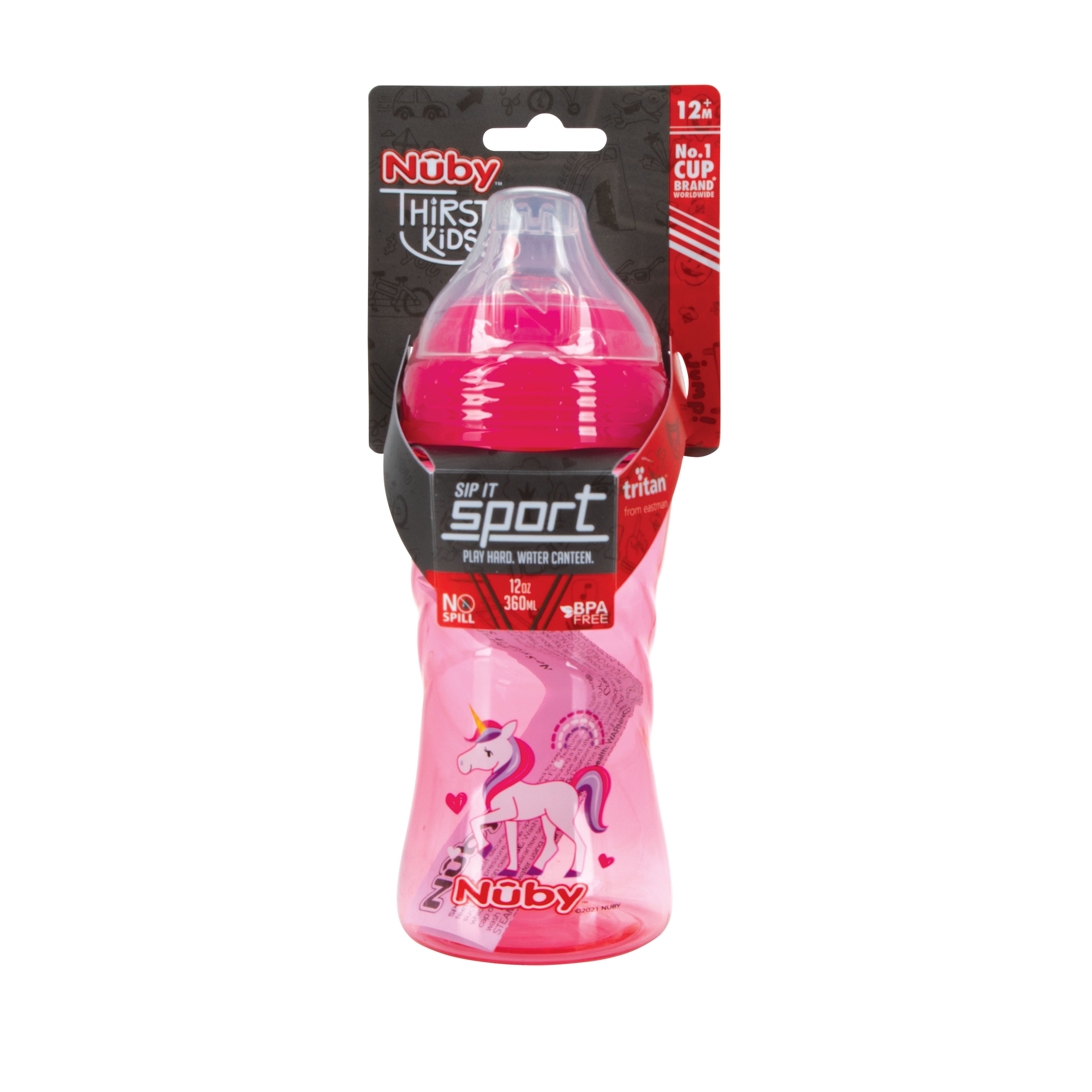 (3 pack) Nuby Thirsty Kids Sip-it Sport and Travel Soft Spout Sippy Cup, 12 oz