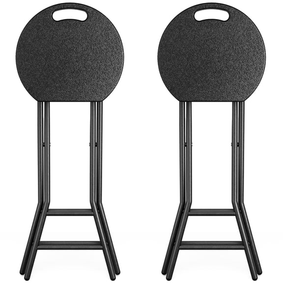 2 Pack 24 Inch Tall Folding Stool with Handle, Steel Frame Legs Foldable Stool for Adults, 300 lbs Capacity, Black
