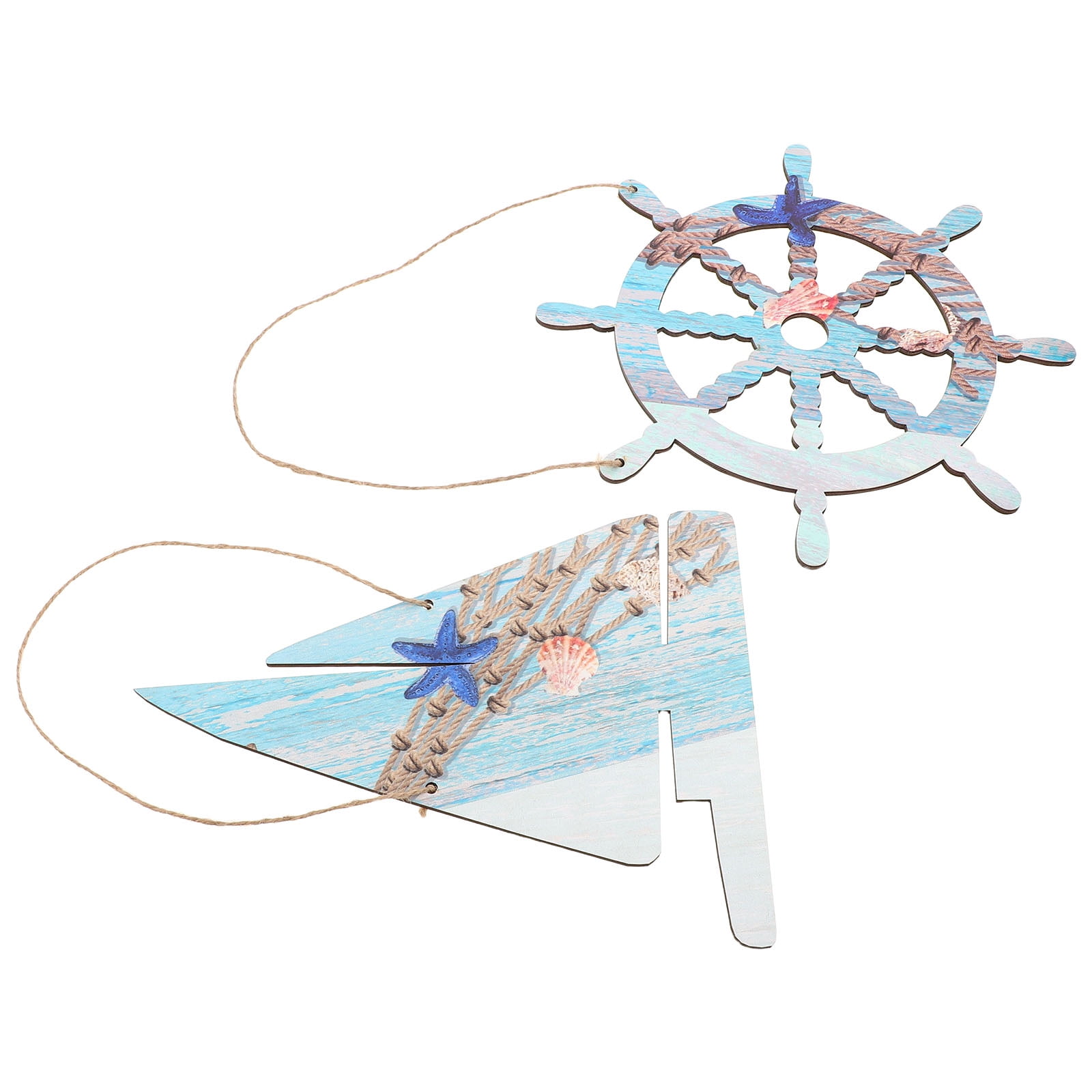 OUNONA 2Pcs Rustic Wooden Ship Wheel and Sailboat Cutouts for Nautical Garden and Tabletop Decoration