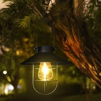 Solar pendant light with hooks, warm white retro LED solar light, steel cage, waterproof solar light for gardens, courtyards, patios, fences, decorations - black