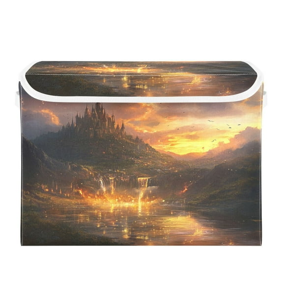 Storage Box With Lid 16.5x12.6x11.8In Foldable Stacked Household Storage Box Beautiful Castle