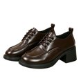 thumbnail image 2 of Women Round Toe Lace‑Up Chunky Heel Shoes, Leather Platform Block Heel Dress Shoes, 2 of 7