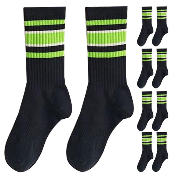DHFJKG 5 Pairs Crew Socks For Women Knitted Stripped Preppy Style Calf Socks Breathable Cozy Stockings