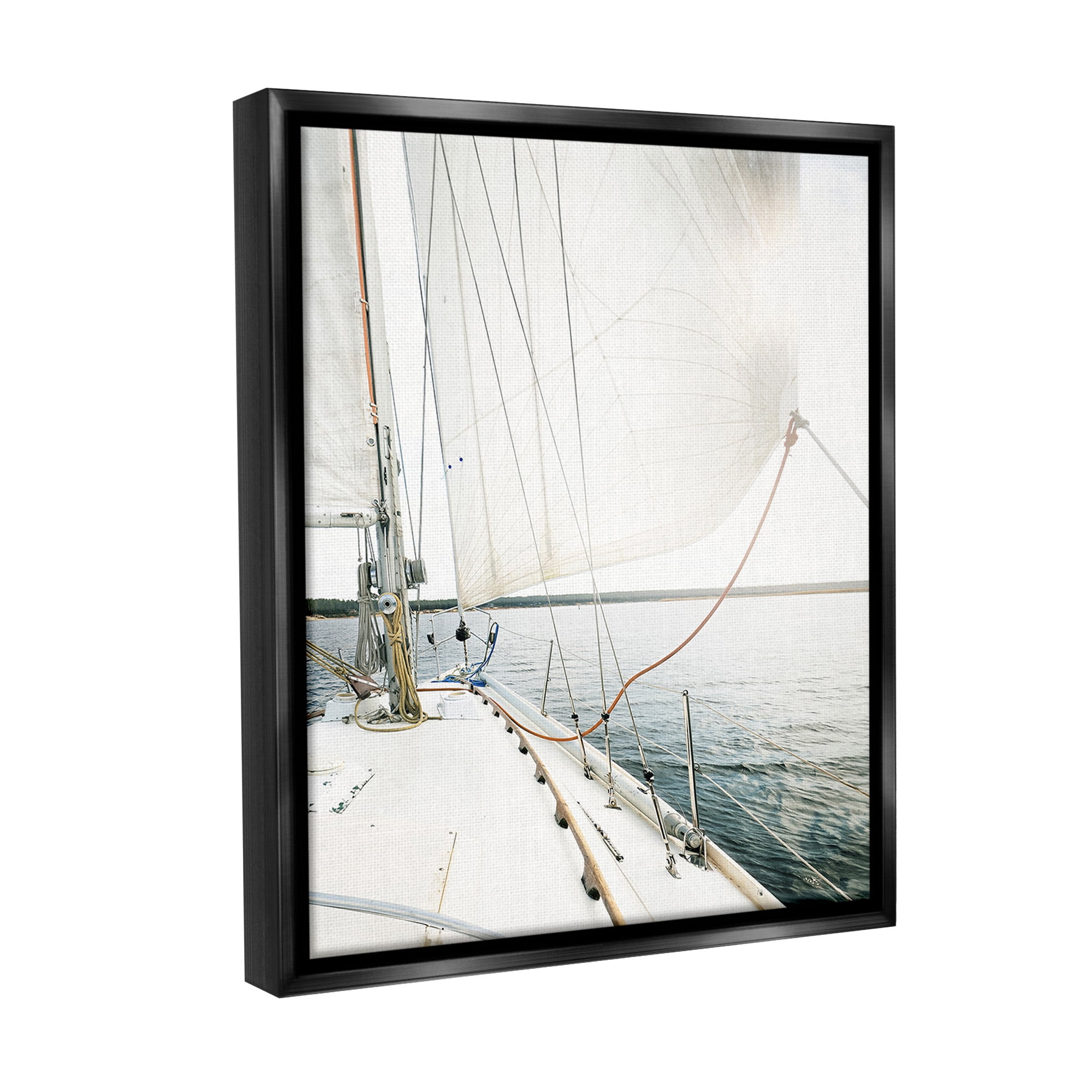 Stupell Industries Nautical Boat Mast View Transportation Photography Black Floater Framed Canvas Art Print Wall Art, 17 x 21