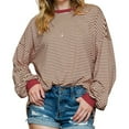 thumbnail image 3 of Women'S Oversized Long Sleeve T-Shirt Striped Colorblock Tunic Top Loose Autumn Crew Neck Sweatshirt White & Red XL, 3 of 9