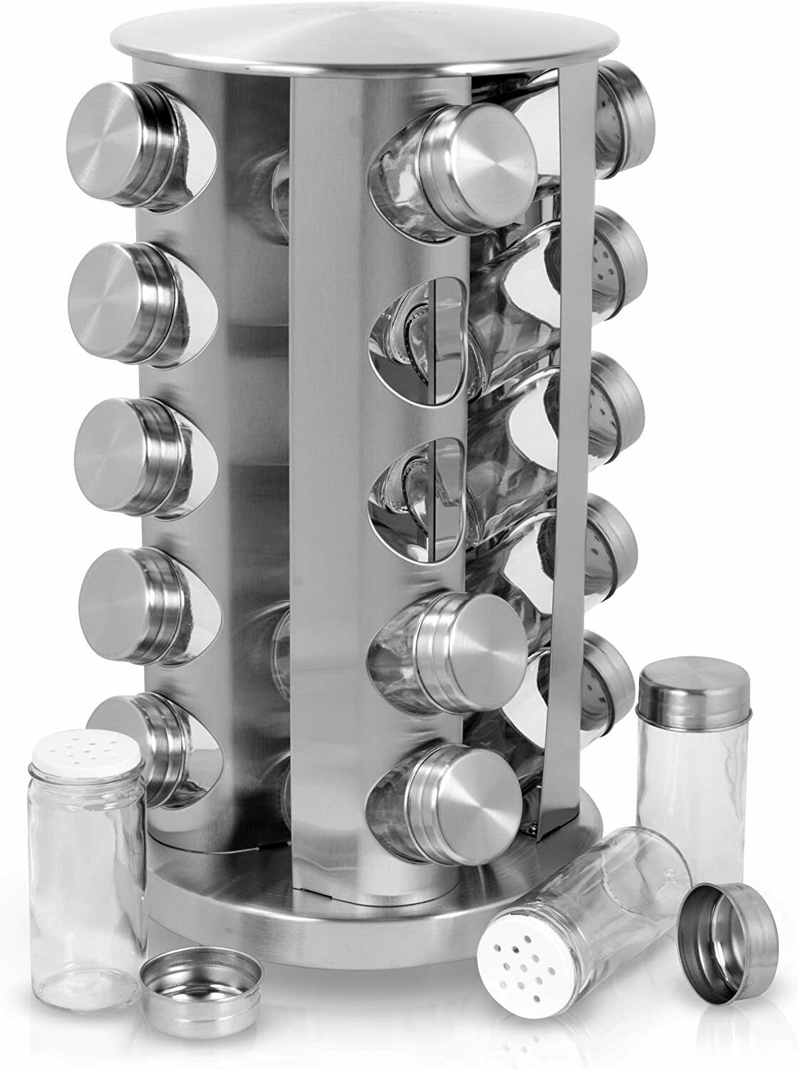 Rotating Spice Rack Organizer with Jars(20Pcs), Round Seasoning