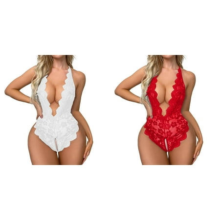 (2-Pack) Kcodviy Women Flower Print s for Women Plus Size Mesh Lace Plus Size for Women with Robe 1 Pieces Bodysuit Underwear