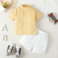 thumbnail image 3 of KIMI BEAR Infant Boys Outfits 18 Months Infant Boy Spring Summer Outfits 24 Months Infant Boy Striped Prints Stand Collar Short Sleeve Shirt + WalkShorts 2PCS Set Yellow, 3 of 9