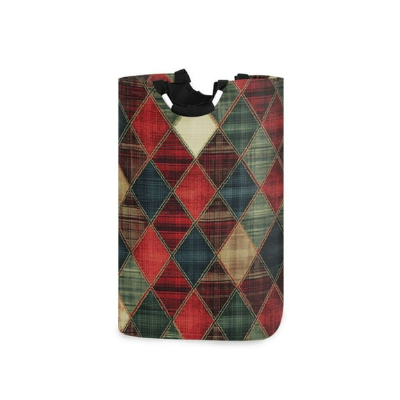 Yayeee Freestanding Laundry Hamper with Handle Collapsible Large Storage Basket for Clothes, Dark Tartan Pattern