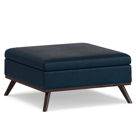 Owen 36 inch Wide Mid-Century Modern Square Coffee Table Storage Ottoman in Natural Polyester Fabric