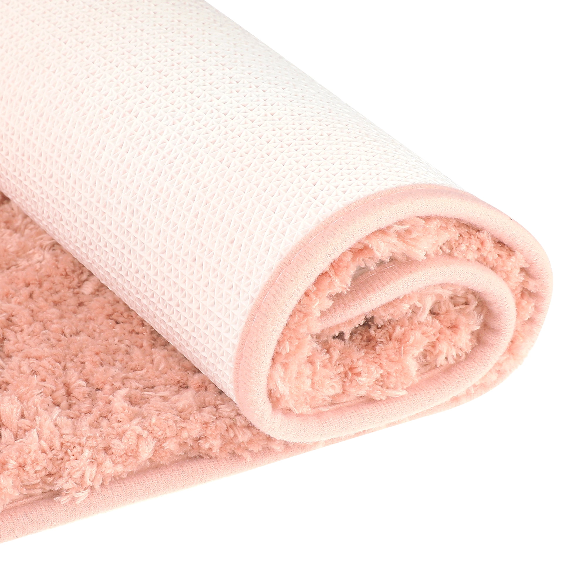 Unique Bargains 2 Pcs Extra Soft Thick Microfiber Non-Slip Plush Bath Mats Pink/White 20" x 32"