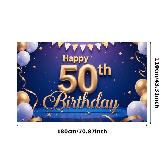 Colorful Design Happy Birthday Banner Decorative Balloons 50th Celebration Backdrop for Birthday Party Indoor Event Photo Shoot