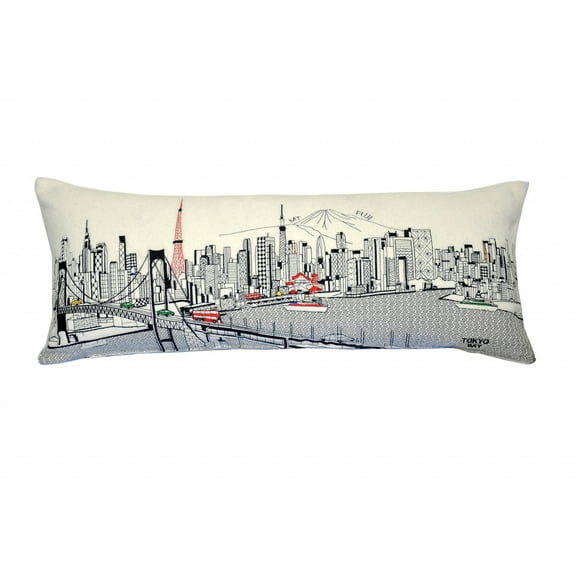 24 in. Tokyo Daylight Skyline Lumbar Decorative Pillow, White