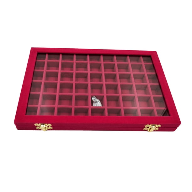 Organizador de exhibición de joyas Lints, caja de almacenamiento de gran capacidad, bandeja, soporte para anillos, estuche multifunción de Almacenamiento y organización del hogar Rosa roja Cateissary HA070409-07
