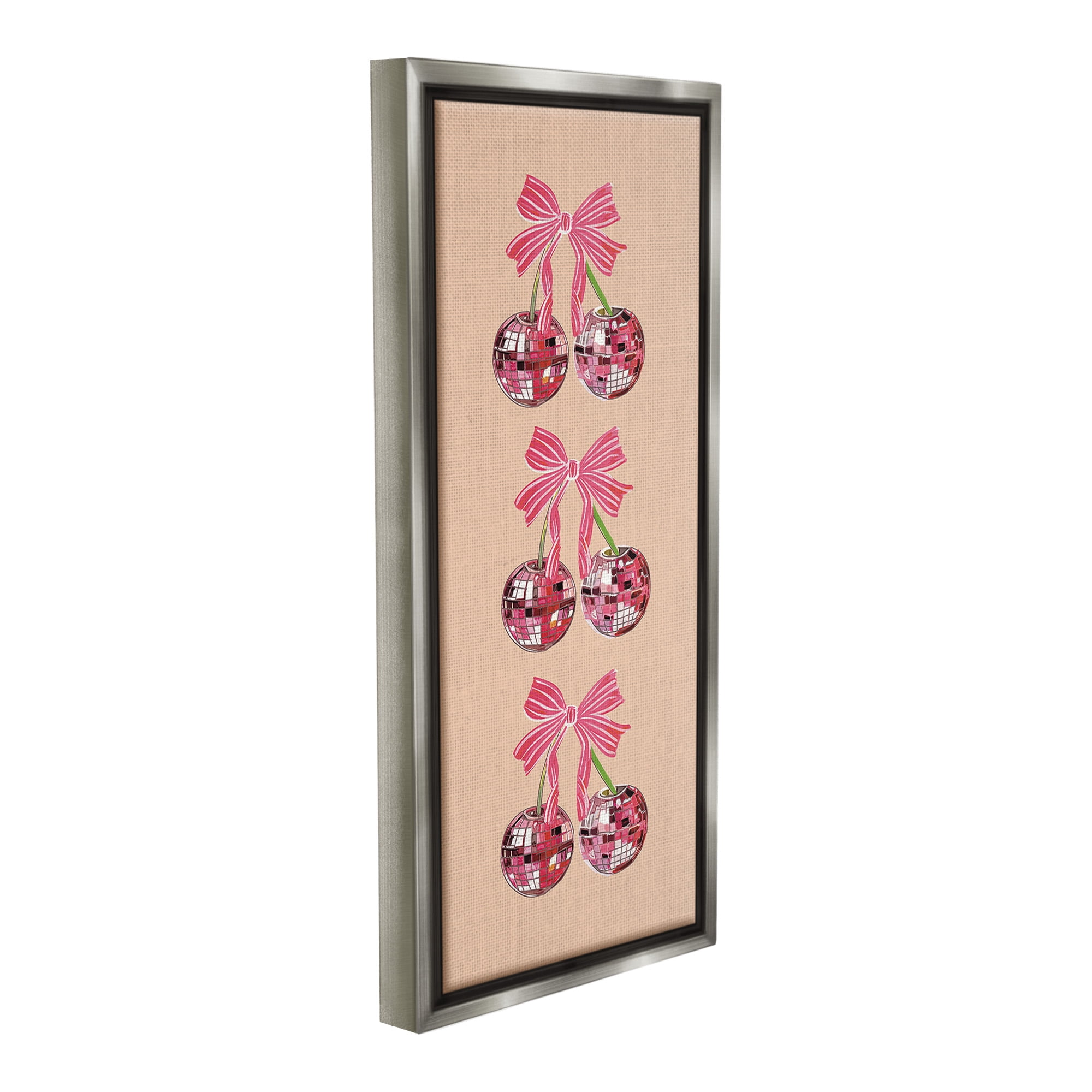 Stupell Industries Cherries with Ribbons Food & Beverage Painting Gray Floater Framed Canvas Art Print Wall Art, 14 x 31