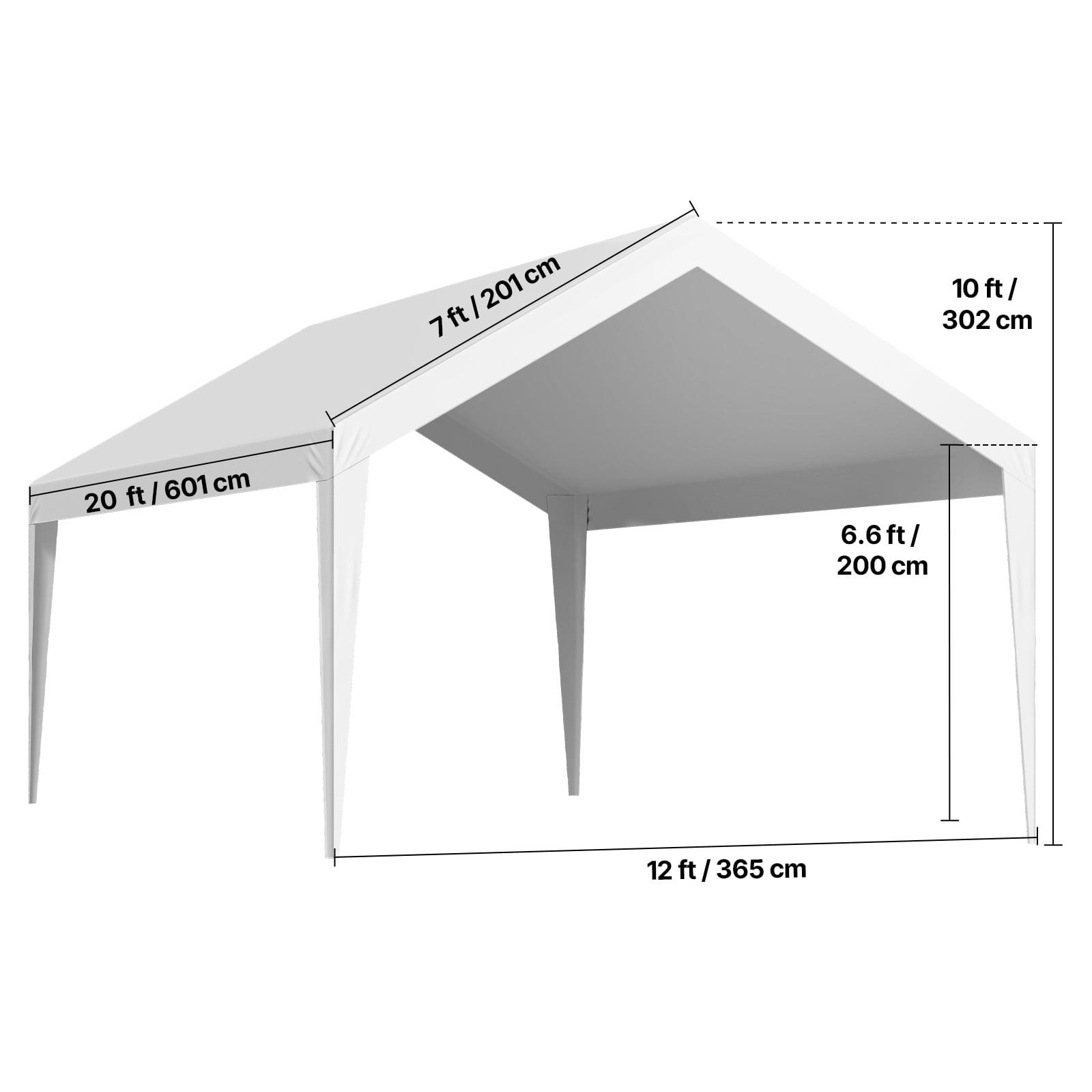 VEVOR Carport Replacement Canopy, 12 x 20 ft Potable Garage Tent Top Tarp, UV-Resistant & Waterproof Car Shelter Tarp, Heavy Duty Car Port Cover with Ball Buggees, White, Frame Not Included