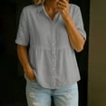 thumbnail image 2 of RQYYD Womens Linen Blend Short Sleeve Collared Button Down Tops Casual Ruched Summer Blouses for Daily Wear, 2 of 7