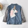 thumbnail image 3 of 2-7T Toddler Baby Girls Unicorn Jean Jacket with Sequins Sparkly Sleeve Kids Fashion Denim Jackets Outerwear, 3 of 10