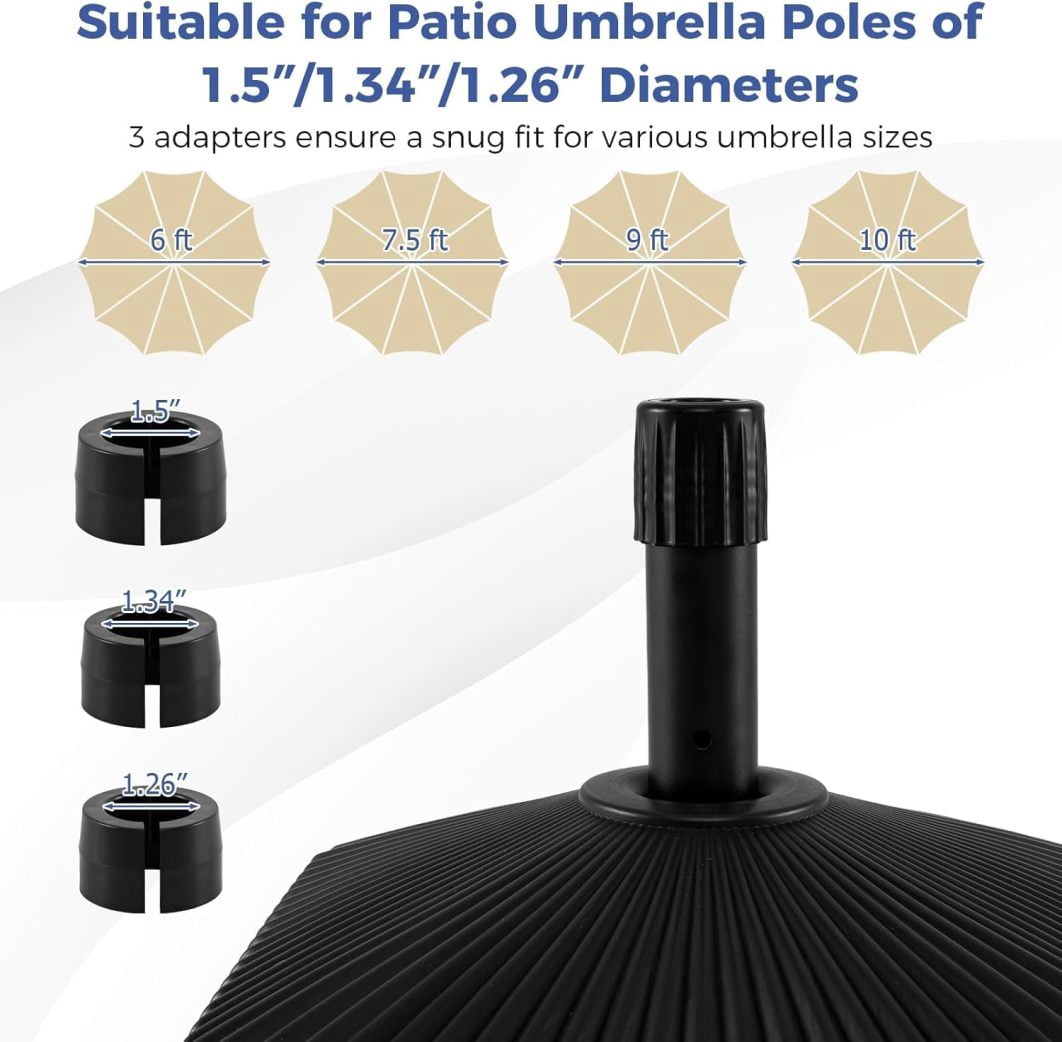 WJSP Patio Umbrella Base, 44 LBS Capacity Water & Sand Fillable Market Table Umbrella Stand Fit 1.5”/1.34”/1.26” Umbrella Pole, Square Seashell-Shaped Weighted Base for Poolside Garden Deck Lawn
