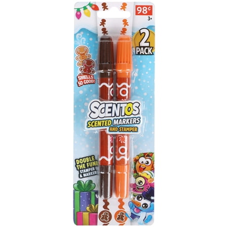 Scentos Gingerbread Scented Two Sided Stamper & Markers - Brown and Orange, Ages 3+, Christmas