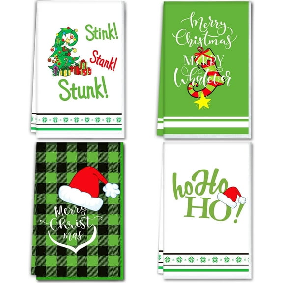 Christmas Kitchen Towels Hand Towels Merry Christmas Decorative Xmas Absorbent Dish Towels Winter Holiday Christmas Tree Home Decor for Cooking Baking Cleaning Set of 4