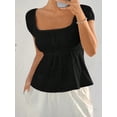 thumbnail image 5 of Womens Square Neck Solid Color Textured Pleat T-Shirt Summer Blouse For Women, 5 of 5