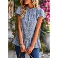thumbnail image 3 of Blusa de manga con volantes florales Blusa de manga corta con cuello redondo plisada estampada para mujer Señora Verano Azul claro L, 3 of 8