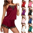 thumbnail image 3 of FAIWAD Satin Pajamas Sets for Women Lace Cami Tops and Shorts Plus Size Sleepwear Nightwear 2 Piece Home Set S-3XL, 3 of 3