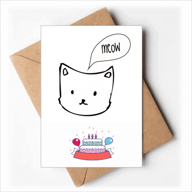 Cat Head Mewing Animal Cartoon Happy Birthday Greeting Cards Envelopes ...