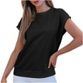 thumbnail image 2 of Summer Savings Clearance 2025! Loopsun Womens Summer Top, Tshirts for Women, Womens Casual Solid Short Sleeve Round Neck Pullover Top Black XL, 2 of 5