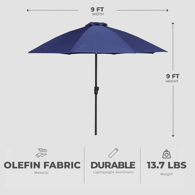 Four Seasons Courtyard Parasol de Patio à Inclinaison Automatique avec Manivelle de 9 Pieds, Bleu Marine