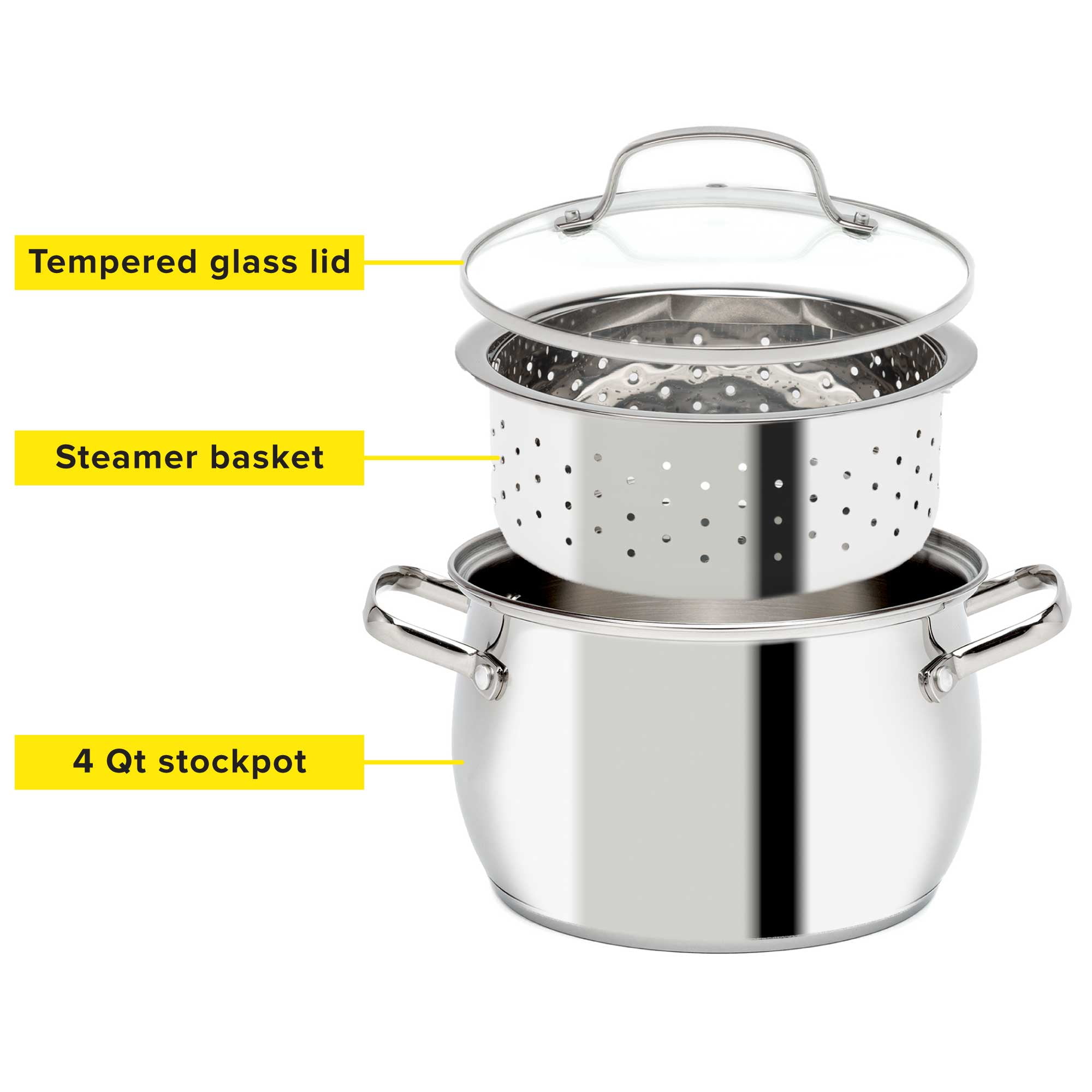 Tasty Stainless Steel Multi-Pot with Glass Lid, 4 Quarts 