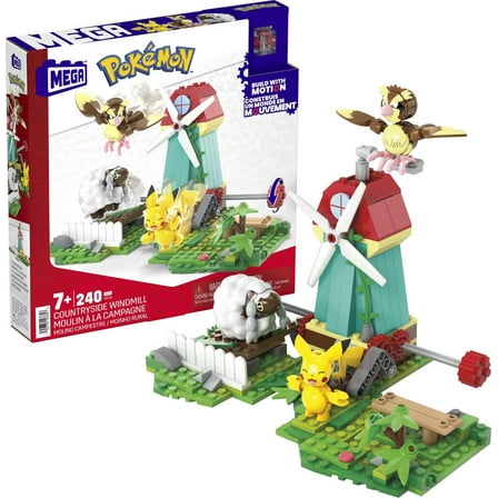MEGA Pokemon Building Set, Countryside Windmill with 3 Poseable Action Figures (240 Pieces)
