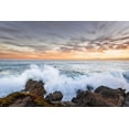 thumbnail image 2 of Haddad, Sheila 32x23 Black Ornate Wood Framed with Double Matting Museum Art Print Titled - Crashing winter waves on the rocks of Lovers Point in Pacific Grove-Monterey Peninsula-California, 2 of 4