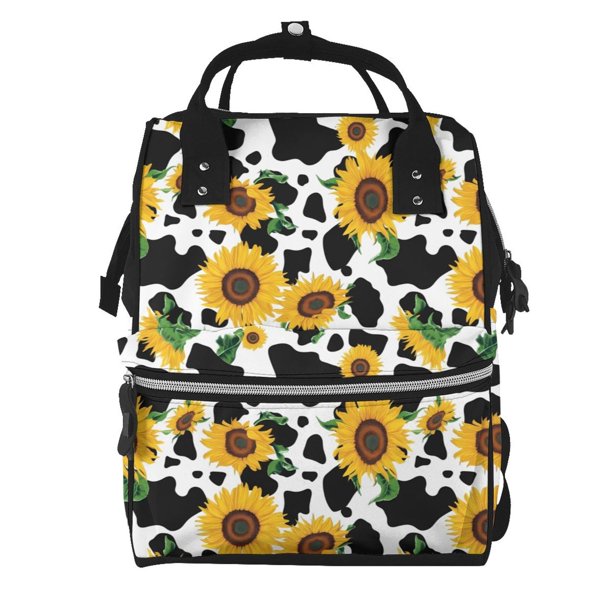 Fotbe Cute Cow Print Sunflower D Mochila Maternidad - Lona de Sarga Impermeable, Mochila de Pañales de Gran Capacidad con Múltiples Bolsillos y Correas Ajustables