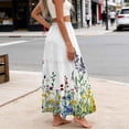 thumbnail image 7 of Gamivast Skirts for Women Elastic Waist Floral Maxi Skirt Tiered Long Skirt with Pockets Boho Skirt Holiday Skirt for Vacation Travel Weekend Wear Outfit White L, 7 of 7